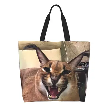 Милые сумки для покупок с изображением каракалевых котов, холщовая сумка для покупок из вторсырья
