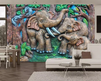 бейбехан Пользовательские обои 3d фотообои стереорельефная резьба по дереву лесной слон настенная роспись детской комнаты фон обои