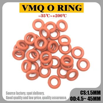 500шт Красное Силиконовое Уплотнительное кольцо VMQ CS 1,5 мм OD 4,5 мм ~ 45 мм Пищевая Водонепроницаемая Шайба С резиновой изоляцией O-образная Уплотнительная прокладка