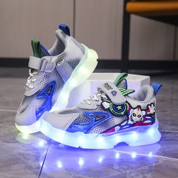 Детская светящаяся обувь с героями мультфильмов, брендовые кроссовки, обувь со светодиодной подсветкой для девочек, Повседневная обувь для мальчиков, кроссовки для мальчиков, детские кроссовки
