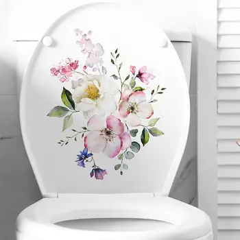 2023 Наклейки для ванной комнаты, туалета, современный минималистичный цветочный узор, самоклеящиеся картины для украшения ванной комнаты