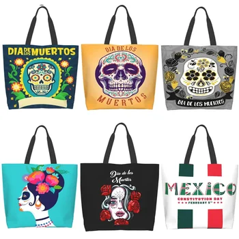 День мертвых Мексика Сумка с черепом Модная женская повседневная сумка через плечо с готическим принтом для девочек Многоразовая сумка для покупок