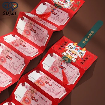 Креативные складные красные конверты с 6/10 отделениями для карт 2024 Год Китайского Дракона, Красный карманный конверт, Весенний фестиваль, сумки Lucky Bag