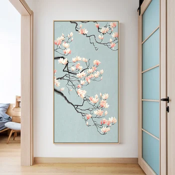 Цветы в китайском стиле, картина на холсте с рамкой, художественный плакат и принты, современный домашний декор, настенная художественная картина для гостиной