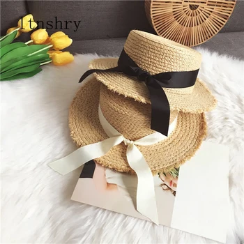 2019 Летние солнцезащитные шляпы из соломенной ленты с бантом для женщин, пляжная модная солнцезащитная шляпа с широкими полями, Складная панама, женская широкополая шляпа Chapeau