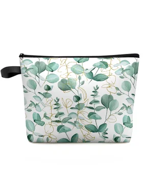 Абстрактная дорожная косметичка с зелеными листьями эвкалипта, изготовленная на заказ, Портативная сумка для хранения макияжа, женский водонепроницаемый пенал