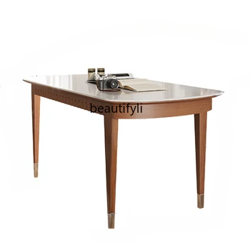 Обеденный стол в винтажном французском стиле из массива вишневого дерева под старину С каменной плитой Прямоугольный обеденный стол