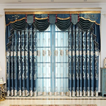 Европейские классические жаккардовые шторы для гостиной, столовой, спальни, высококачественные плотные Синие вышитые шторы на заказ