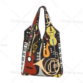 Изготовленные на заказ сумки для покупок с музыкальными инструментами музыкантов, женские портативные сумки для покупок с музыкальными нотами большой емкости, сумки для покупок в тотализаторе