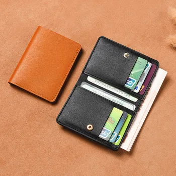 Маленький кошелек для женщин, короткий простой женский кошелек с кнопками, ультратонкая сумка для кредитных карт, портмоне для монет, однотонная искусственная кожа