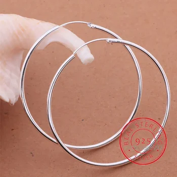 Серьги-кольца из 100% чистого серебра 925 пробы для женщин 50 мм 60 мм Круглая петля Простые женские серебряные серьги-кольца