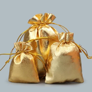 Женская Мужская одежда для путешествий, упаковка для хранения конфет, ювелирных изделий, бархатная сумка на шнурке золотого цвета, пакеты для свадебных подарков и мешочки