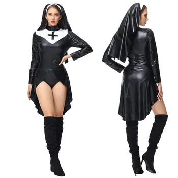 Сексуальный костюм Монахини Для женщин из искусственной кожи, ролевая игра 