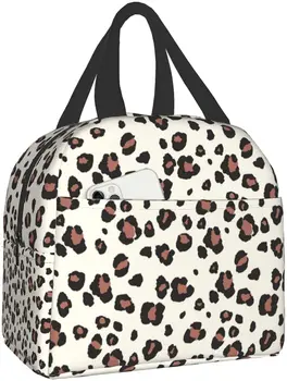 Бежевый с леопардовой сумкой для ланча Многоразовый Ланч-бокс Водонепроницаемая Термосумка Контейнер для ланча Симпатичная сумка-холодильник для женщин и мужчин