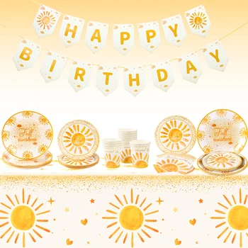 Одноразовая посуда для вечеринки в стиле бохо Sunshine, украшения для вечеринки с Днем рождения, детский душ, принадлежности для богемного солнца на 1-й день рождения