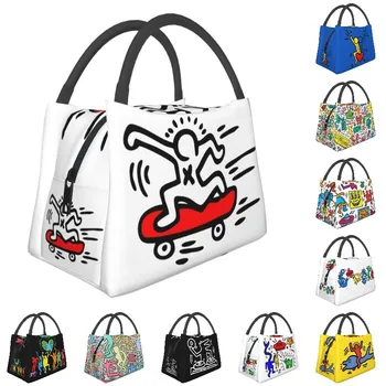 Поп-арт-изолированная сумка для ланча для работы, офиса, Абстрактный Геометрический Ланч-бокс Haring Keiths со сменным термоохладителем, Ланч-бокс для женщин