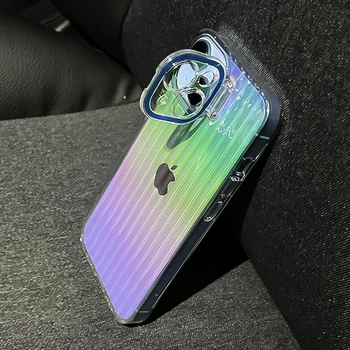 Роскошный чехол-кронштейн Aurora Rainbow для iPhone 14 13 12 Pro Max 14 Plus, чемодан, красочная подставка, защита камеры, прозрачная крышка