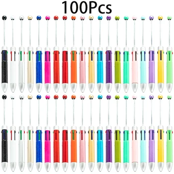 100шт Новые Четырехцветные Ручки из Бисера Diy Оптом Многоцветная Пластиковая Шариковая Ручка Для Студентов 4 в 1 Учетная Ручка