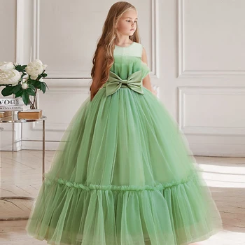 Элегантное платье принцессы для девочек, детский День рождения, Свадебная вечеринка, Многослойная одежда из тюля, бело-розовый вечерний костюм для молодых девушек, Vestidos