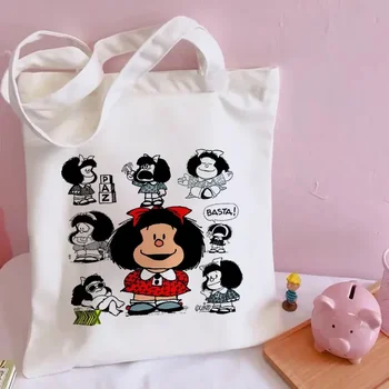 Кавайная Сумка Для покупок Mafalda Cute Anime Harajuku Холщовая Сумка-Тоут Женская Сумка Большой Емкости Сумка Для Покупок Повседневная Сумка Через плечо
