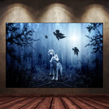 Картина на холсте с изображением животных Два волка в лесу, фотографии, плакаты и принты с волками для декора гостиной, украшение стен Cuadros