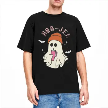 Мужская и женская рубашка Boo-Jee Stanly's Funny Halloween Stuff, Винтажные хлопковые футболки с тыквенным привидением с коротким рукавом, одежда с круглым вырезом