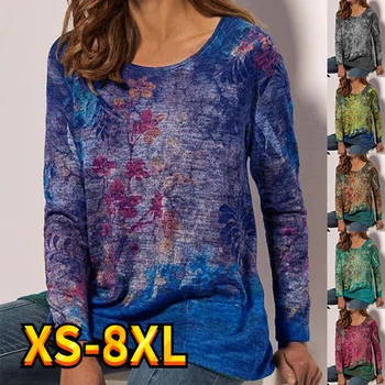 Женская толстовка с цветочным рисунком, повседневная спортивная уличная одежда, толстовки с длинным рукавом и круглым вырезом, базовая модель XS-8XL