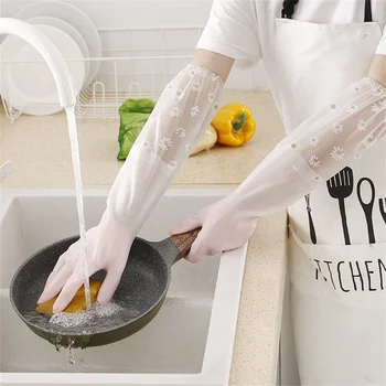 Водонепроницаемые резиновые перчатки из ПВХ с защитой от проколов, Удлиняющие широкие манжеты, бытовая насадка для мытья посуды, облегчающие манжеты.