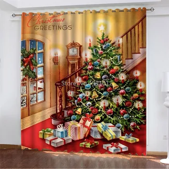 Рождественская елка, Подарки Санта-Клауса, Тюлевые занавески для камина, украшение гостиной, Современная кухня, занавеска для гостиной