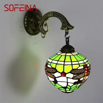 Настенный светильник SOFEINA Tiffany LED Creative Dragonfly Стеклянный бра прикроватный светильник для дома, гостиной, спальни, декора прохода