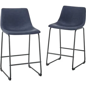 Промышленные стулья без подлокотников из искусственной кожи, комплект из 2-х стульев для кафе темно-синего цвета, не требующий перевозки,