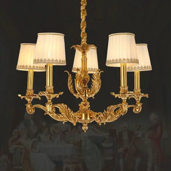 Европейская роскошная латунная тканевая люстра в стиле ретро, Вилла, гостиная, спальня, Французский медный подвесной светильник