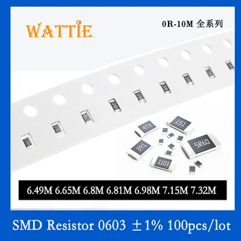 SMD резистор 0603 1% 6,49 М 6,65 М 6,8 М 6,81 М 6,98 М 7,15 М 7,32 М 100 шт./лот микросхемные резисторы 1/10 Вт 1,6 мм *0,8 мм