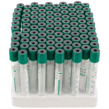 100шт Центрифужных пробирок с подставкой, вакуумная пробирка для сбора крови, Литиевая гепариновая пробирка, одноразовая пробирка (5 мл)
