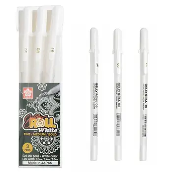 3ШТ Гелевые ручки SAKURA Gelly Roll Highlight Marker для ведения дневника художественного рисования Классическими белыми чернилами Ассорти Point Fine Medium Bold