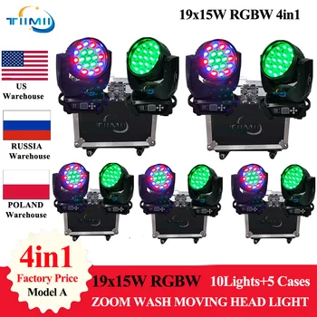 5 Case 10Pcs LED 19x15W RGBW Beam Wash Zoom Движущийся Головной Свет DJ Сценическое Световое Оборудование Концертные Постановки Профессионалы Свадьба