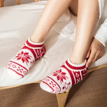 Теплые домашние носки для ног Для мужчин 2023, Подарок на Рождество, Теплые носки, Утепленная обувь для спальни, Женские зимние Толстые нескользящие Шерстяные тапочки
