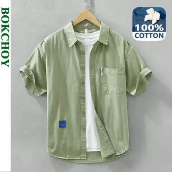 Летняя Новая Повседневная Простая Рубашка для Мужской Одежды из 100% Хлопка Fresh Streetwear C2766