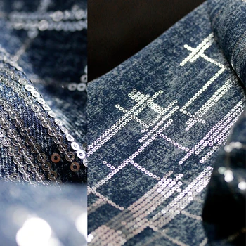 Джинсовая жаккардовая ткань с нерегулярными блестками, молодежные модные брюки, куртка, верхняя юбка, дизайнерская ткань для одежды