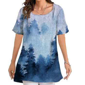 Женская футболка CLOOCL в стиле ретро с изображением леса, футболки с 3D-принтом, топы с короткими рукавами, Летние повседневные Уютные рубашки, блузка оверсайз