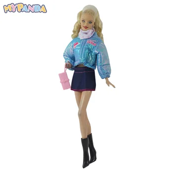 1 комплект для переодевания куклы, зимняя синяя хлопчатобумажная куртка, джинсовая короткая юбка, шарф, сумка для обуви, набор для 30 см притворяющихся игрушек