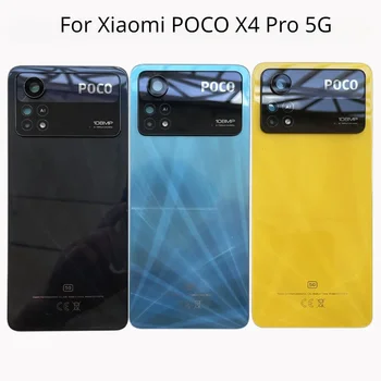 Для Xiaomi POCO X4 Pro 5G Задняя стеклянная крышка батарейного отсека Задняя панель дверцы корпуса с заменой объектива камеры