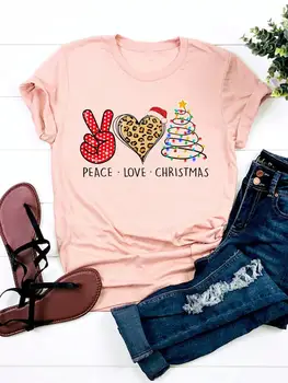 Леопардовая любовь, тренд 90-х, женская футболка, футболка с принтом, модные новогодние футболки с коротким рукавом и базовым рисунком, Рождественские футболки