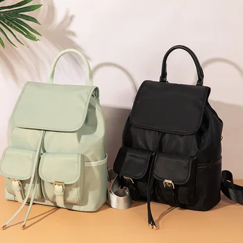 Мятный зеленый/черный рюкзак с пряжкой на шнурке, большая вместительная практичная сумка для отдыха, подарок на День рождения, юбилей, женские сумки
