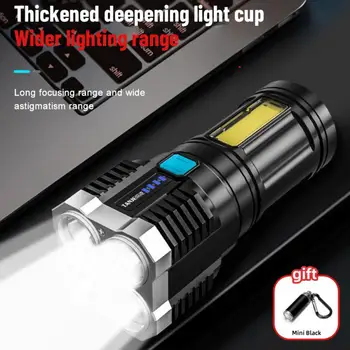 Светодиодный фонарик, Сильный боковой свет, Открытый Портативный Домашний USB Перезаряжаемый Фонарик, Фонарь с дисплеем питания