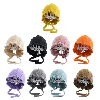 Шапка принцессы для маленьких девочек, кружевная вязаная Зимняя шапка для новорожденных, детская шапочка, детские шапочки для девочек, теплая детская шапочка, прямая поставка