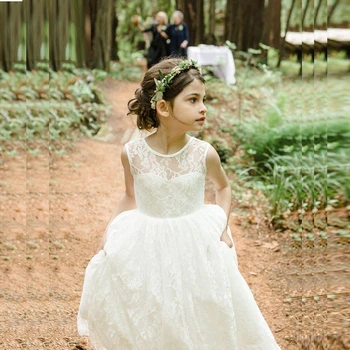 Платье с цветочным узором для девочек, детская свадебная юбка принцессы, костюм ведущей, платье цвета слоновой кости