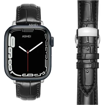 Для Apple watch series 7 ремешок 45 мм 41 мм Кожаный ремешок застежка-бабочка для iwatch se apple watch 6 5 4 44 мм 40 мм 3 42 мм 38 мм ремешок