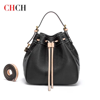 CHCH Новая кожаная сумка 2023 года с натуральной текстурой и тиснением, женская модная маленькая сумка-ведро, сумка-мессенджер, сумка через плечо