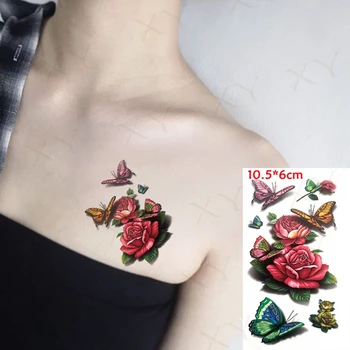 Водонепроницаемые Временные Татуировки Наклейки 3D Бабочка Пион Цветок Поддельная Татуировка Бант Флэш Тату Татуаж Рука Грудь Девушка Женщины Мужчины